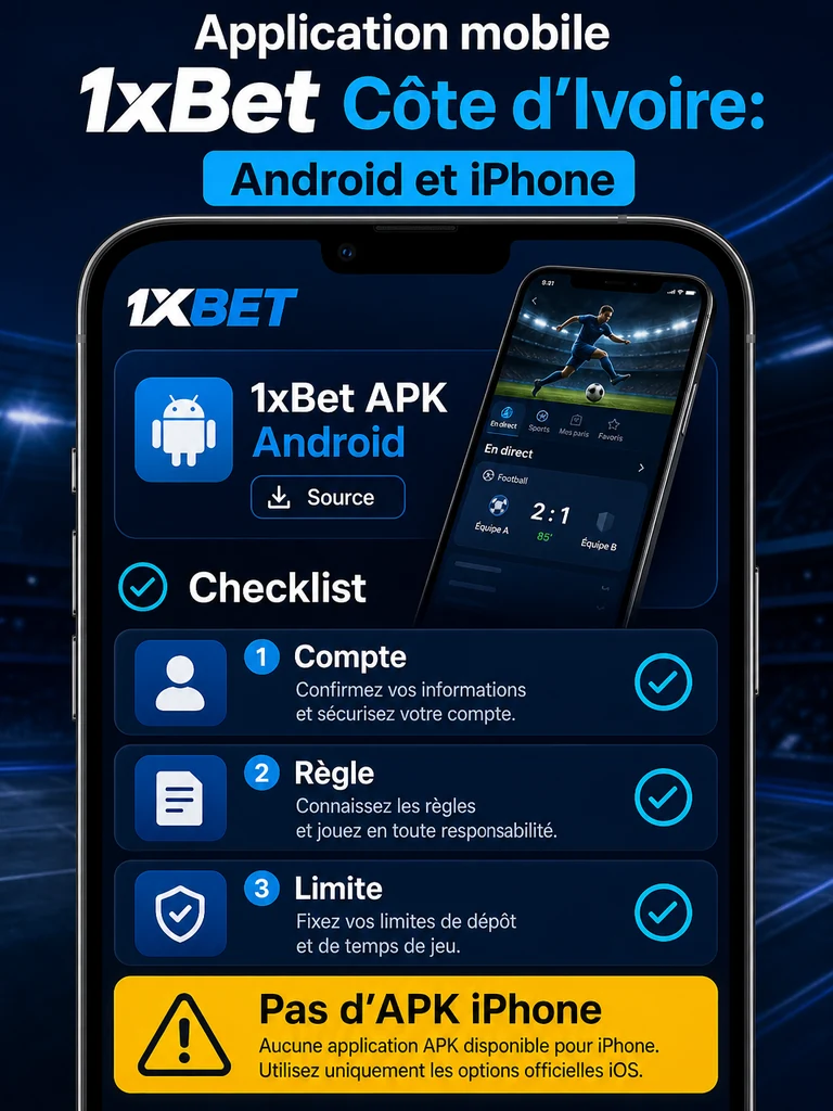Application mobile 1xBet Côte d’Ivoire: Android et iPhone