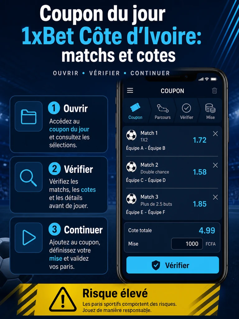 Coupon du jour 1xBet Côte d’Ivoire: matchs et cotes
