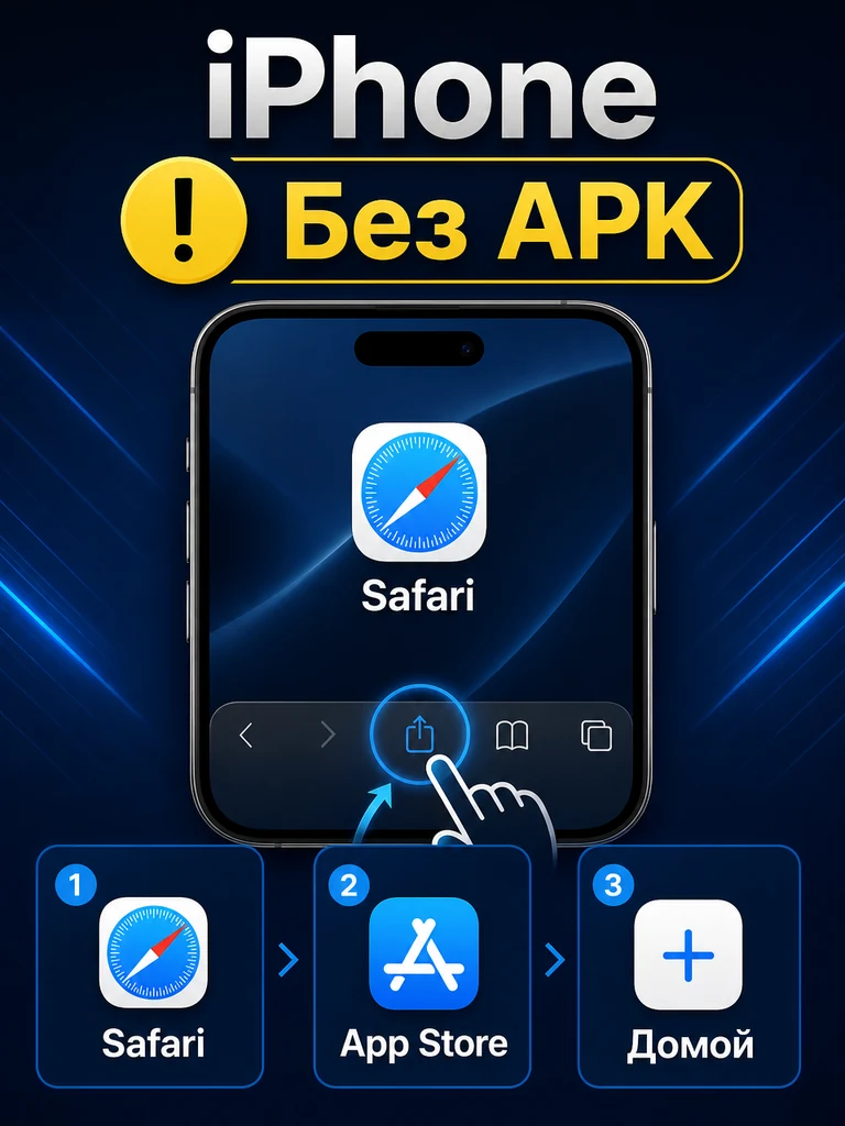 Объяснение, что APK не устанавливается на iPhone и лучше использовать Safari